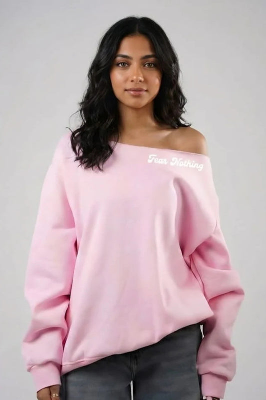 Fear Nothing – Off-Shoulder Sweatshirt Pink