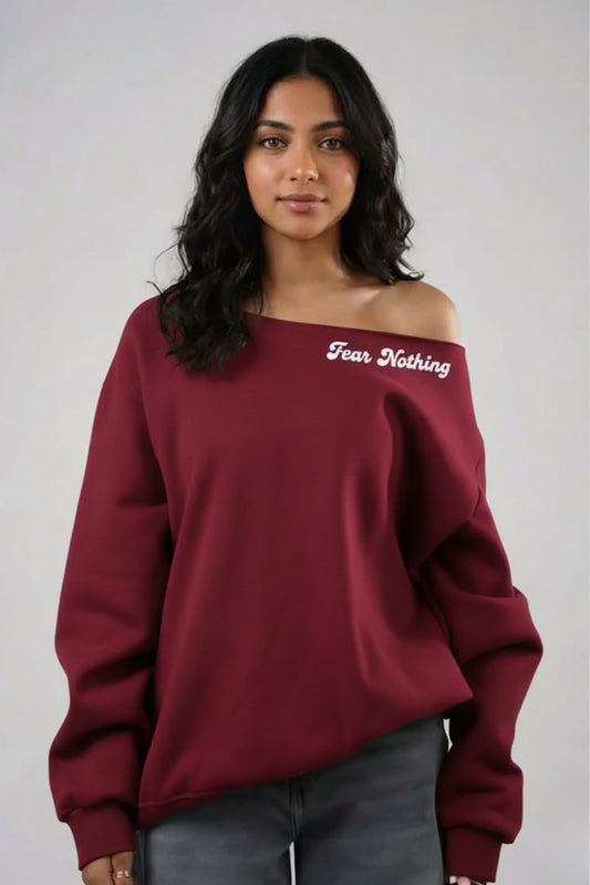 Fear Nothing – Off-Shoulder Sweatshirt Burgundy